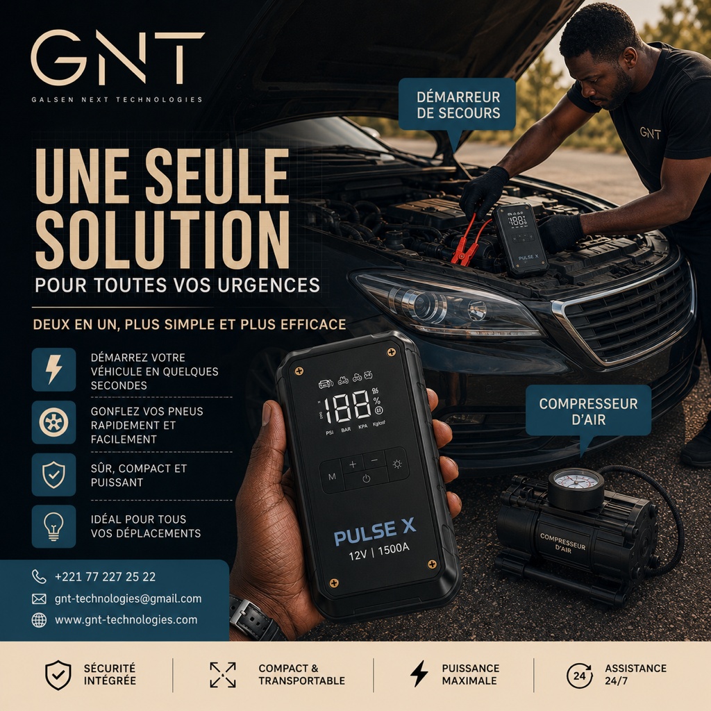 Pulse X de GNT — une seule solution pour toutes vos urgences : démarreur et compresseur d'air